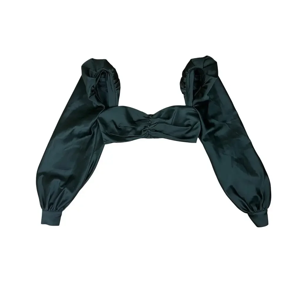 House of CB Jana Black Satin Puff Balloon Sleeve Witchy Dark Romantic Size Large